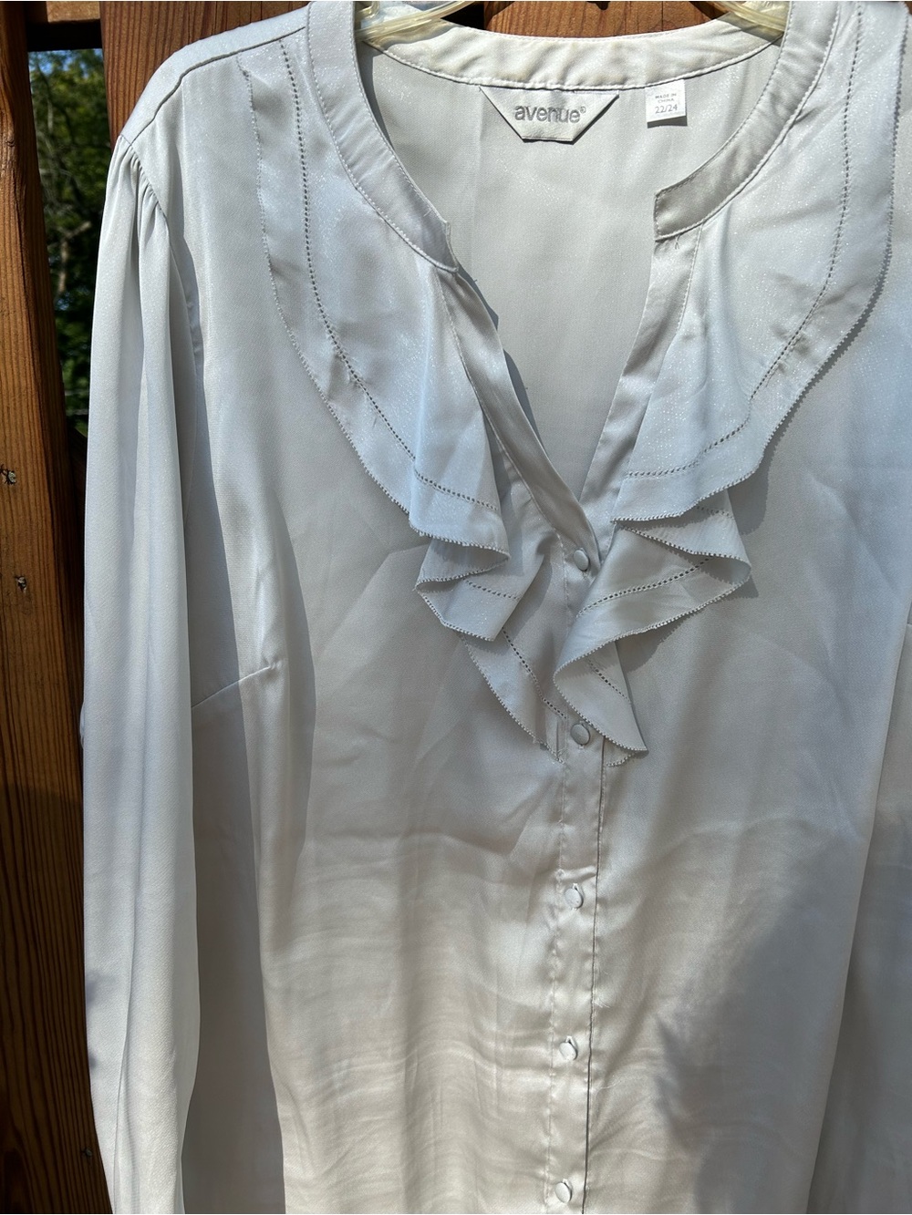 Avenue White Ruffle-Front Button Down Blouse